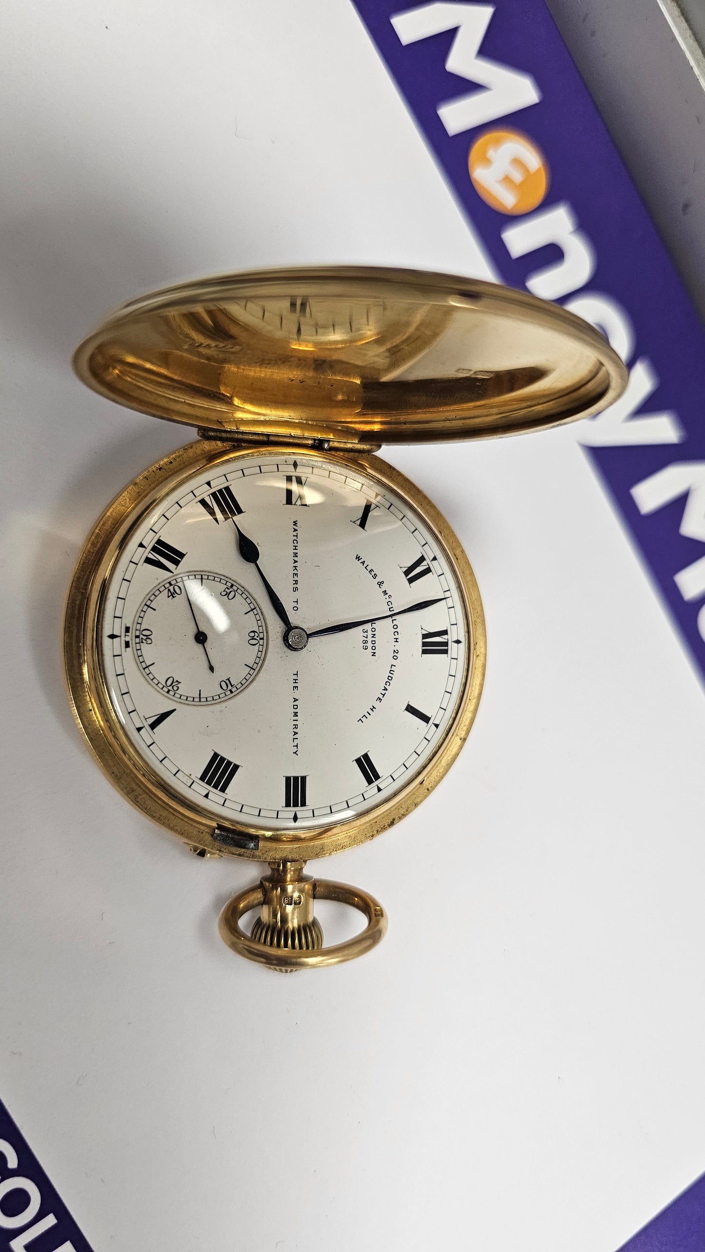 Antique 18K Gold Pocket Watch 128g Wales & McCulloch Admiralty Watchmakers