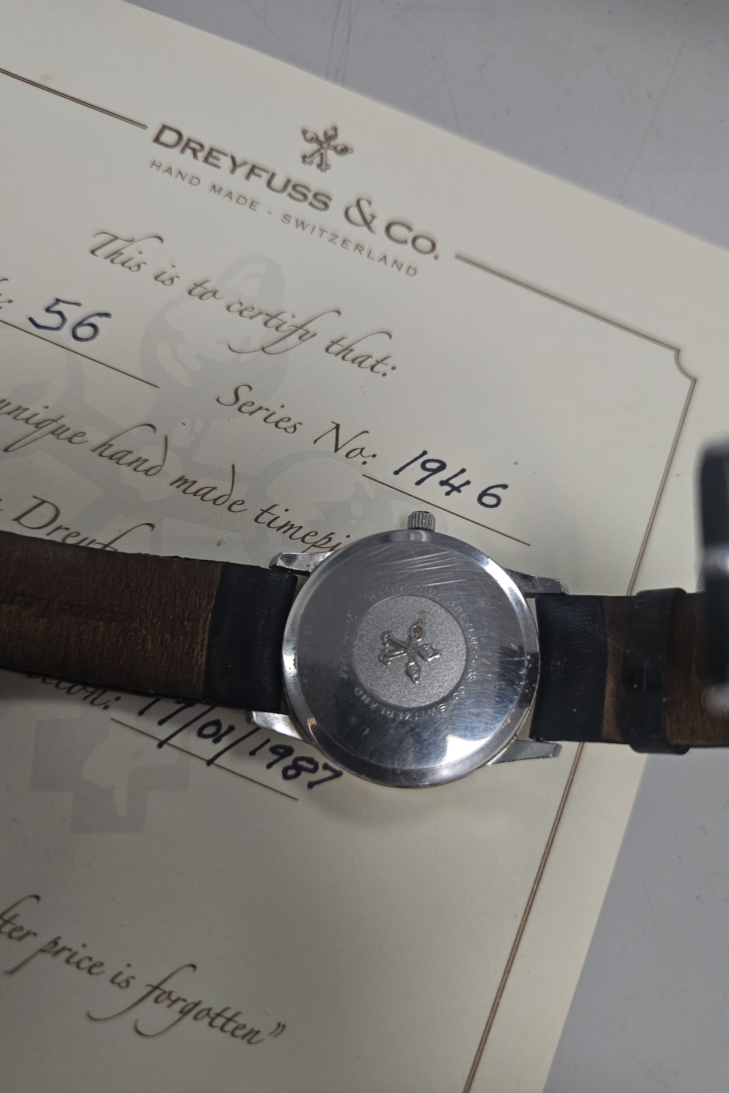 Dreyfuss & Co Hand Made Swiss Watch Series 1946 No.56 Cert 1987 Vintage