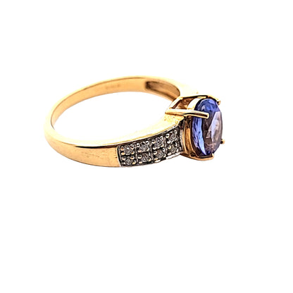 18ct Yellow Gold Amethyst & Diamond Ring Size N