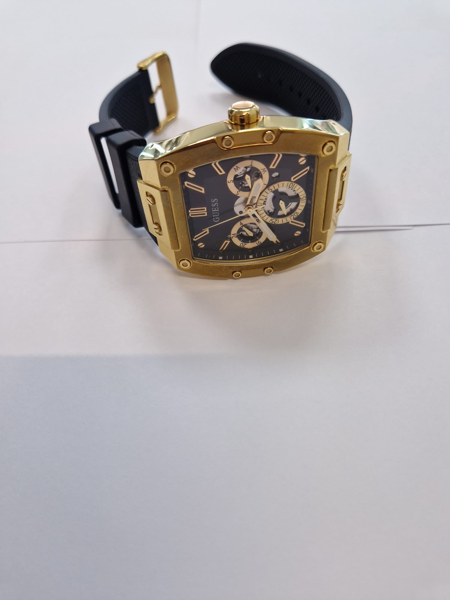 Guess Phoenix Men’s Chrono Black Silicone Strap Watch + Box, 12M Warranty - Money Maker 