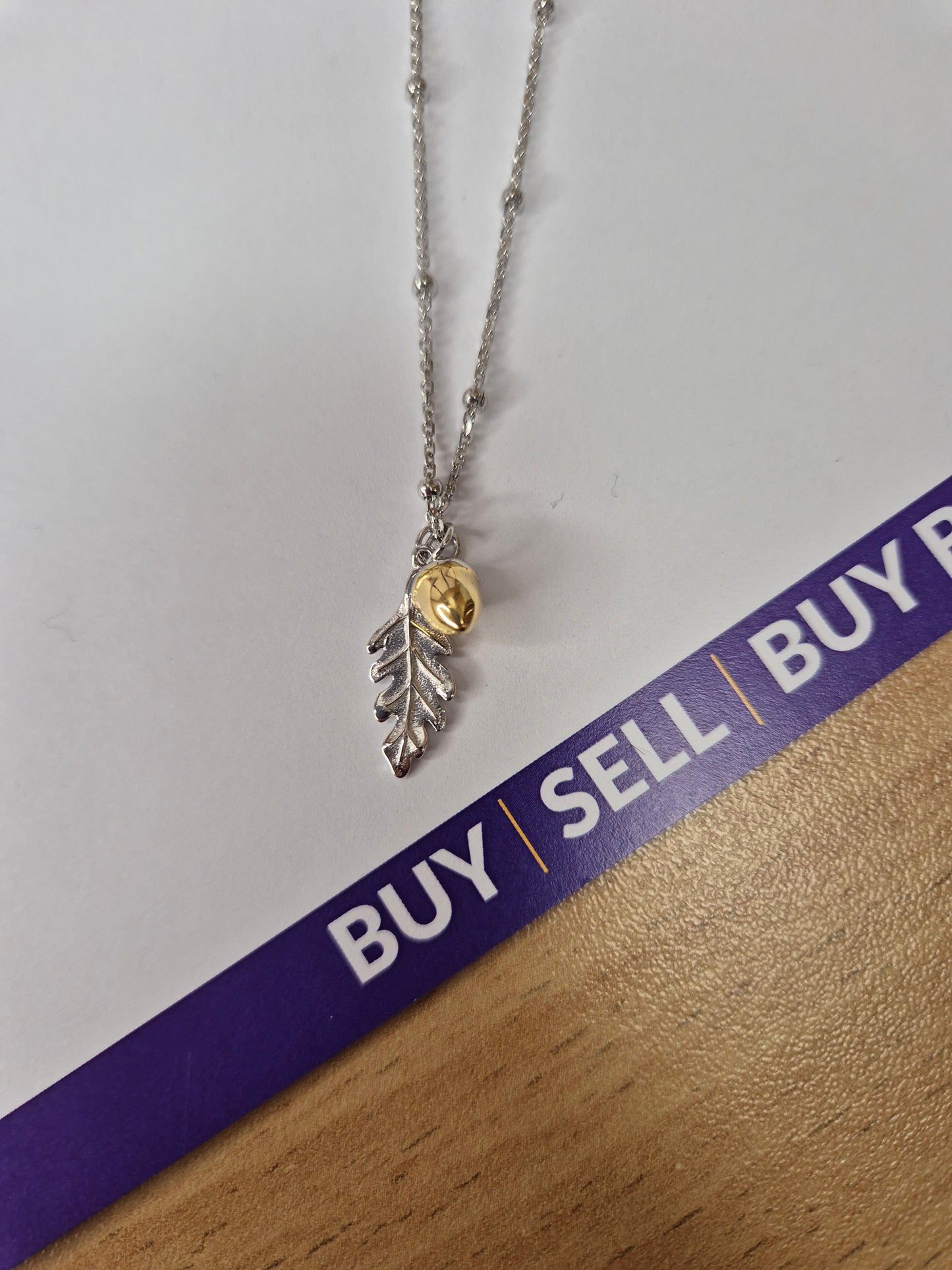 Silver Necklace with Acorn and Leaf Pendant