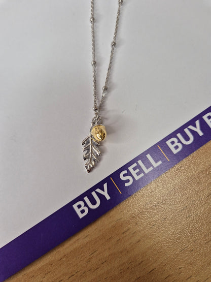 Silver Necklace with Acorn and Leaf Pendant