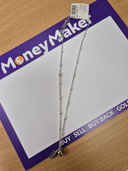 Silver Necklace with Acorn and Leaf Pendant
