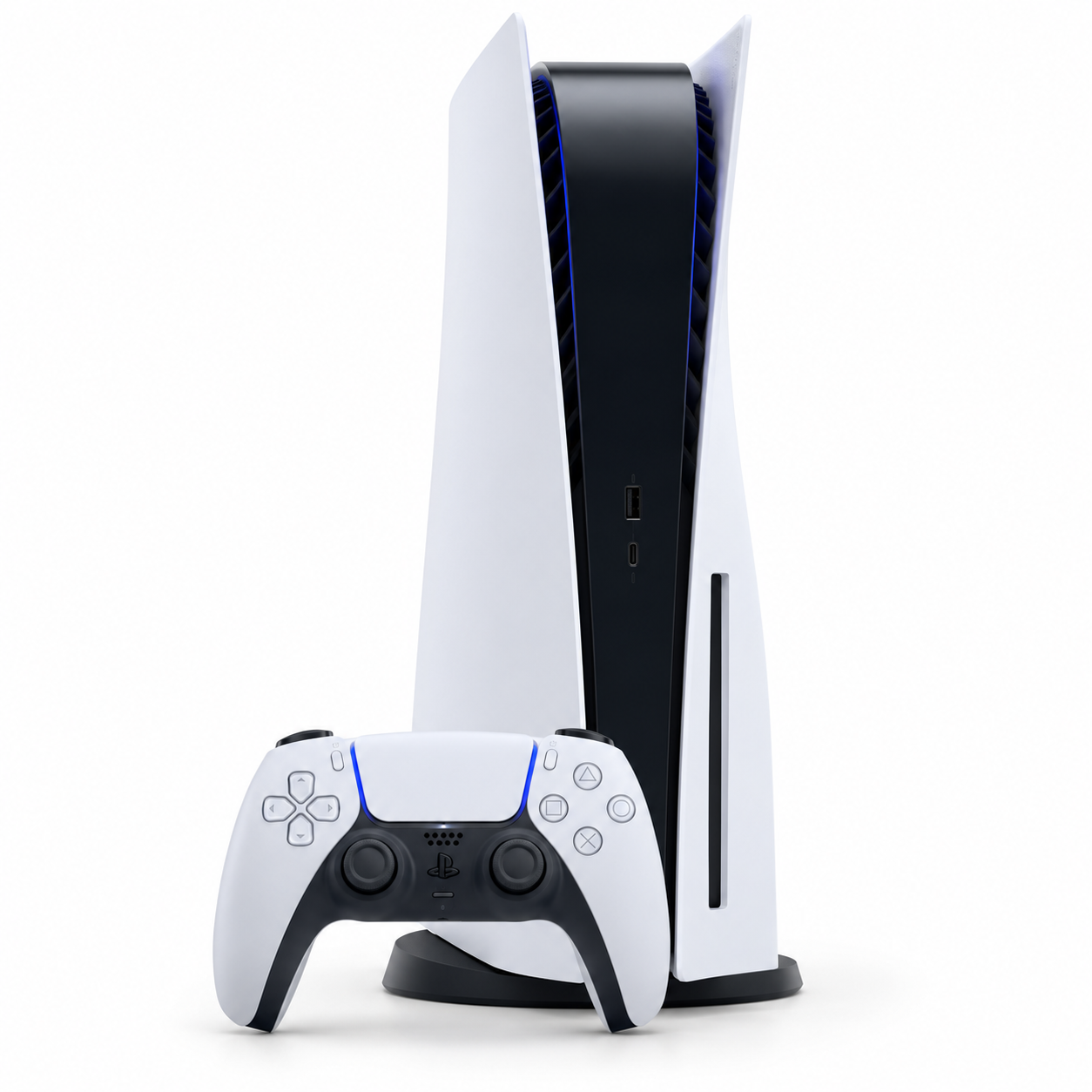 Illustrative PlayStation 5 console and controller
